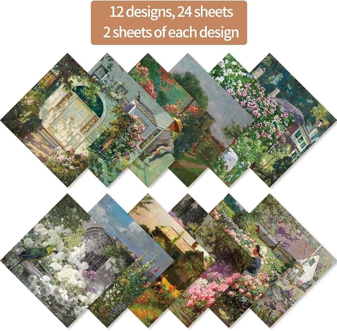 6x6” 160gsm cardstock Single Sided Scrapbooking 24 Papers Pad vintage decoupage scrapbook kit patterned paper junk journal supplies journaling supply scrap paper crafting Courtyard