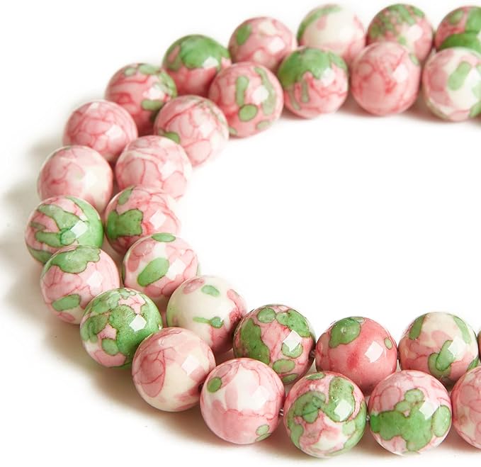 100pcs 6mm green red rain flower beads natural gemstone beads round loose beads for jewelry making