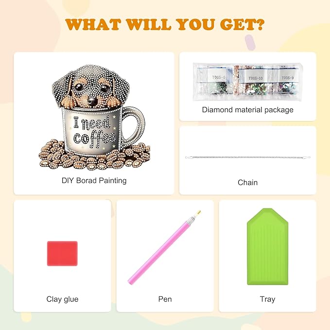 HEIBAGO Diamond Art Hanging Kits for Adults Kids, Hanging Diamond Art Dog, 5D Special Shaped Crystal Diamond Painting Kit Coffee, DIY Pattern Window Pendant for Home Wall Decor 8.3x8.3 Inch