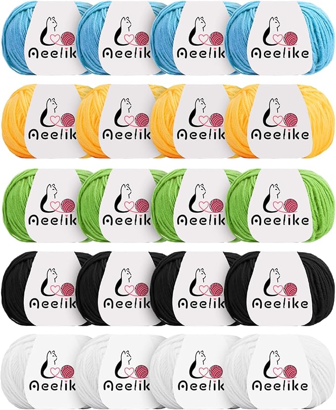 Aeelike Cotton Yarn for Crocheting, 20 PCS Multicolored Crochet Yarns Set 4 Medium (Worsted) Acrylic Yarn Bundle for Beginner Making DIY Crafts & Small Colorful Projects (Color B)