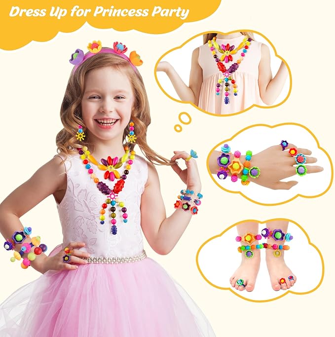 nexbox crafts jewelry making kit for girls - toddler pop beads toys sets for kids, necklace, bracelet, headmaking and ring, ideas birthday gifts age 3 4 5 6 7 8 years old