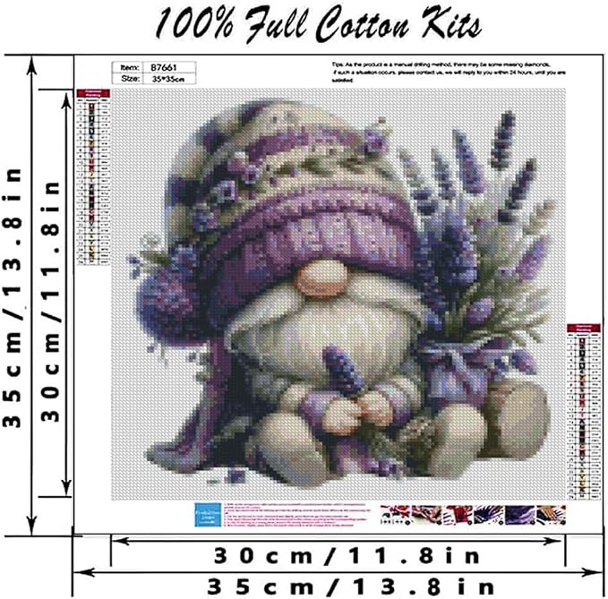 gnome stamped cross stitch kits flower gnome cross stitch patterns,dimensions cross stitch kits embroidery kit arts and crafts for beginners 13.7x13.7 inch