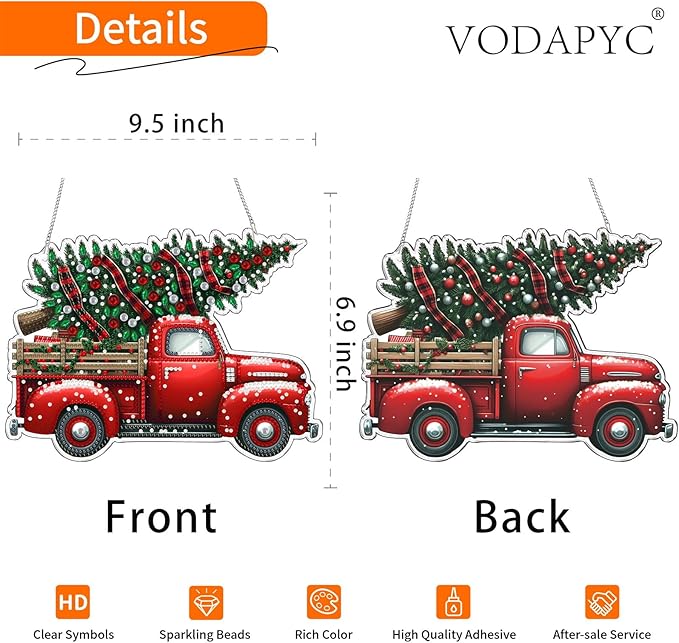 VODAPYC Christmas Diamond Art Hanging Kit for Adults, DIY Double Sided Special Shaped Diamonds Art Window Pendant Ornament for Home Decor(Red Truck)