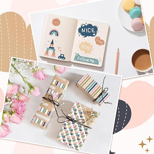 12 Rolls Boho Washi Tape Heart Hand Polka Dots Decorative Masking Tape Boho Colors Gift Wrapping Paper Tape for Scrapbook Journal DIY Art Crafts