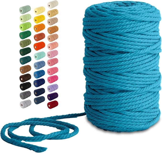 Nook Theory Macrame Cord - 5mm 109 Yards Cotton Rope, 3mm 4mm Yarn, String for Crafts, Perfect for Macrame Wall Hanging and Boho Decorations (Peacock Blue)