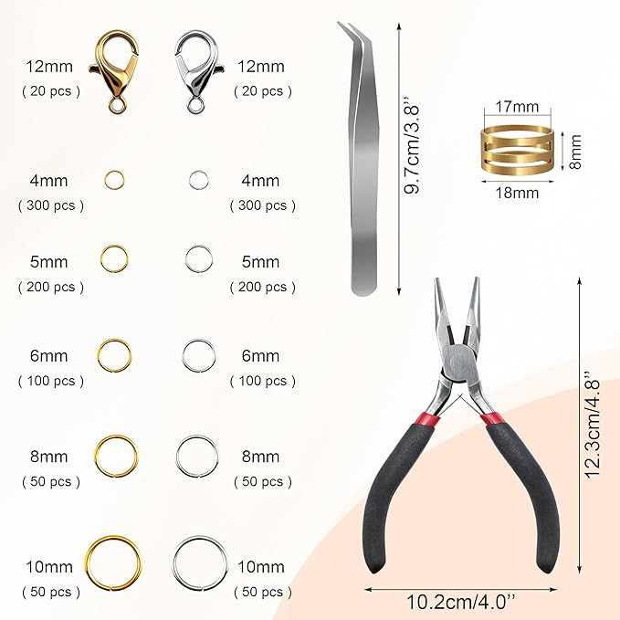 Jewelry Repair Kit, 1400 PCS Assorted Sizes Jump Rings Jewelry Making Supplies with Pliers Necklace Clasps Tweezers Opener for DIY Craft and Keychain (Silver and Gold)