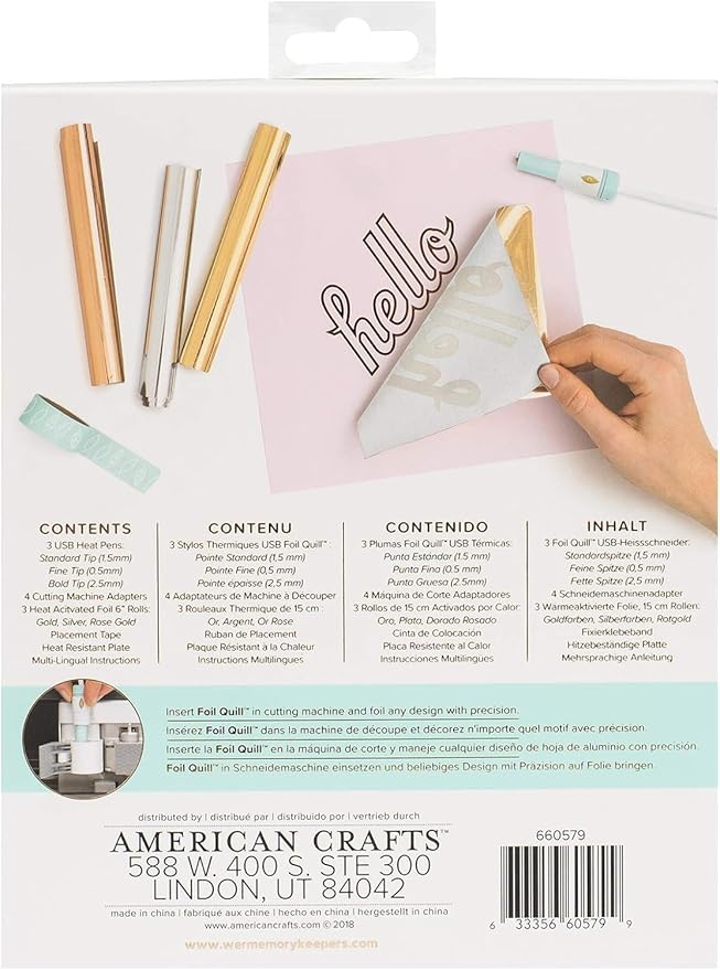 We R Memory Keepers, Foil Quill Starter Kit, Includes 3 Pens, 4 Adaptors, 3 Foil Rolls, 1 Washi Tape Roll, 1 Protective Plate, Compatible with Most Die Cutting Machines, Create Foil Transfer Projects