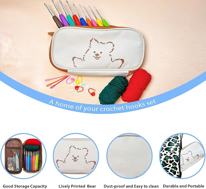 Crochet Hooks,Crochet Hook Set with Case Yarn Accessories,Ergonomic Crochet Hooks with Soft Grip Handles,9 Sizes from 2mm-6mm,Crochet Kit for Beginners DIY Dolls Bags Clothes Blanket(Sloppy Bear)