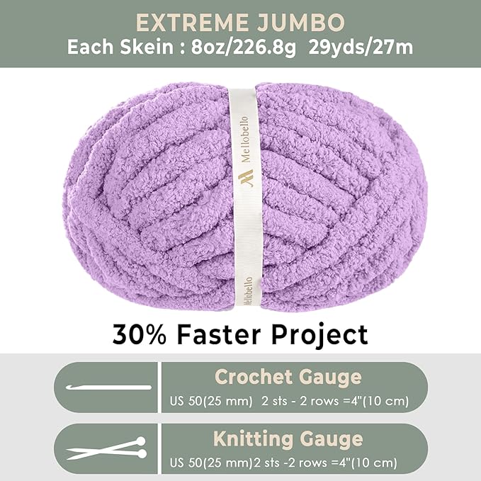 Jumbo Chenille Chunky Yarn for Crocheting - Super Bulky Fluffy Chunky Yarn for Hand Knitting - Extra Thick Soft Blanket Big Yarns 8 Jumbo Pack (27yds,8 oz Each Skein) Dark Purple