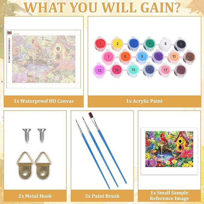 MAXBYE Colorful Birds Paint By Numbers Kits for Adults Beginner, Garden Birds Adult Paint By Number On Canvas, Easy Oil Painting Kits for Home Wall Decor Gift 16x20 Inch