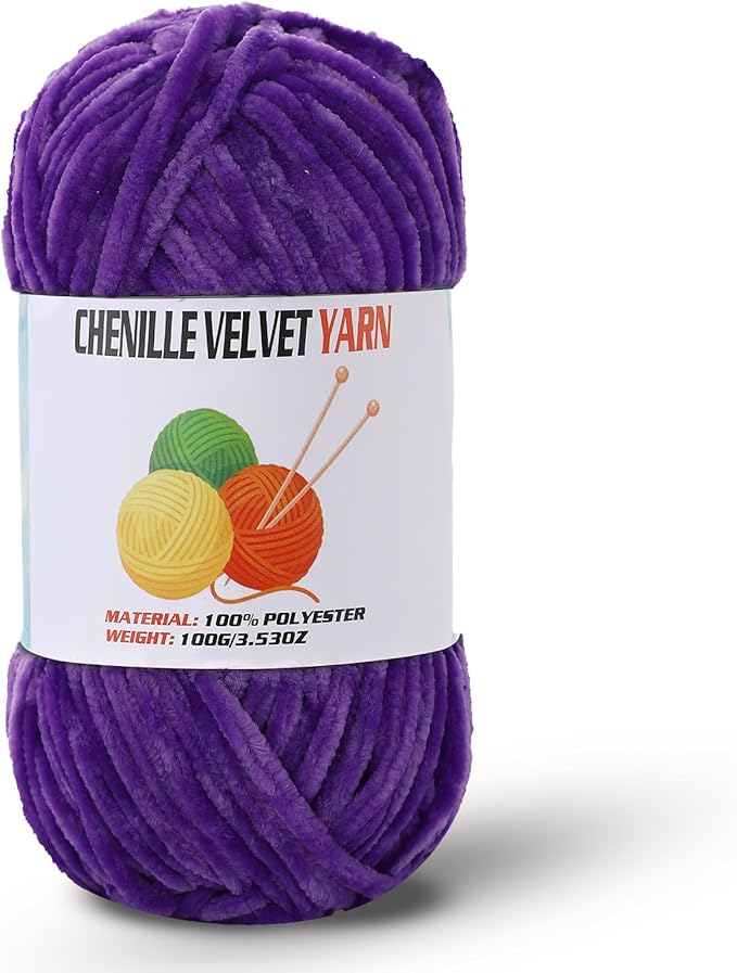 Velvet Chenille Chunky Yarn, Handcrafts Weaving Soft Chenille Yarn for Crocheting Clearance, Used for Making Baby Yarn Blanket, Clothes, Knitting Creations (1 - Lavender)