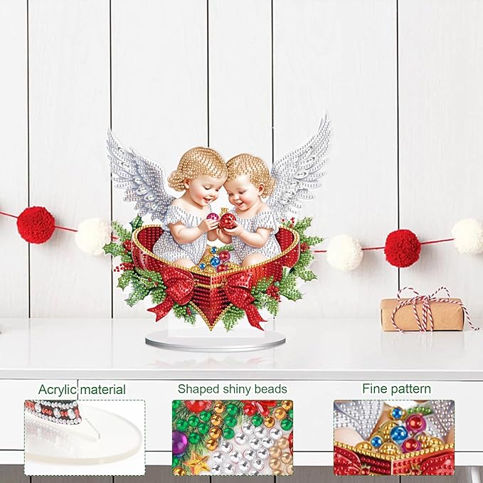 Christmas Diamond Painting Kits Tabletop decoration, DIY Angel, 5D Diamond Art Home Ornament By Number Mosaic Arts Crafts For Home Office acrylic Tabletop Decor for Xmas Home Decor, New Year Gift
