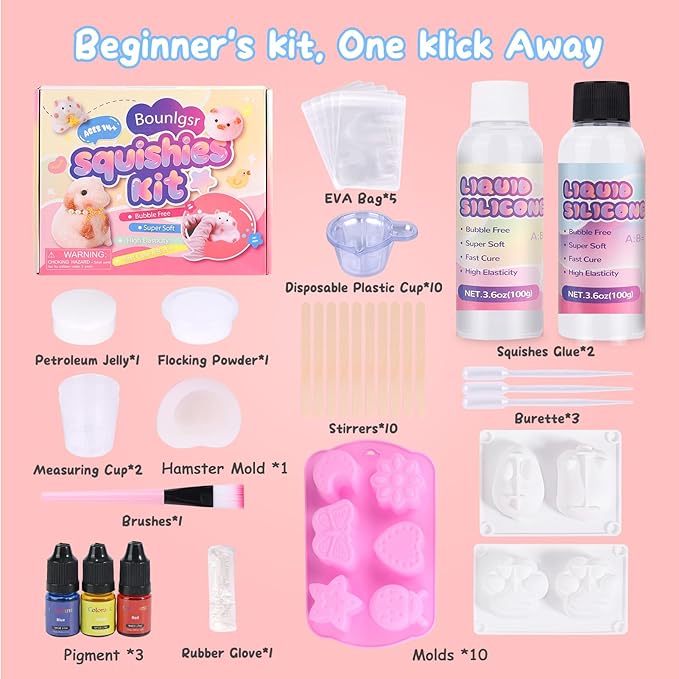 Taba Squishy Kit, Taba Squishy Making Kit for Beginner - 7oz 1:1AB Squishies Gel Set with 10 Mold, Guide, Flocking Powder for DIY Your Own Squishies for Stress Relief Gift for Adults&Kids