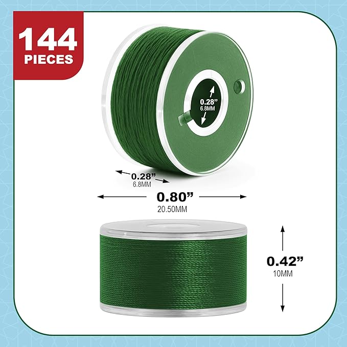 Mandala Crafts 144 Forest Green SA156 Prewound Bobbins for Singer Sewing Machine -15J SA156 Prefilled Bobbin Thread for Brother Sewing Machine and Embroidery