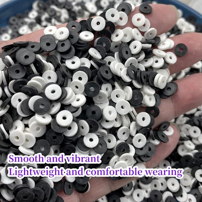 3000pcs Heishi Vinyl Beads Flat Round Polymer Clay Spacer Beads for Making Bracelet Necklace Earring Accessories DIY Handmade Craft(White/Black, 6mm)
