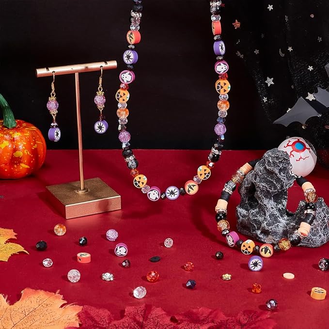 PH PandaHall 1288pcs Halloween Glass Beads for Jewelry Making, Faceted Glass Bead Clay Bead Rhinestone Spacer Beads Bracelet Making Kit for Jewelry Making Bracelet Necklace, 6-9.5mm
