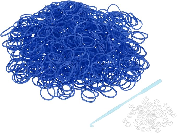 uxcell 600Pcs Loom Rubber Band, Bracelet Making Refill Kit Elastic Loom Band with 25Pcs S-Clips and 1Pcs Crochet Hooks for Weaving DIY Handcrafts, Dark Blue