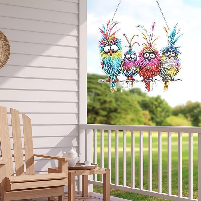 MUNORIAY Diamond Art Hanging Kit for Adult,DIY Acrylic Double Sided Bird Diamond Art Painting Window Suncatchers Pendants,Diamond Hanging Kit Crystal Gem Art Craft for Home Garden Wall Decor