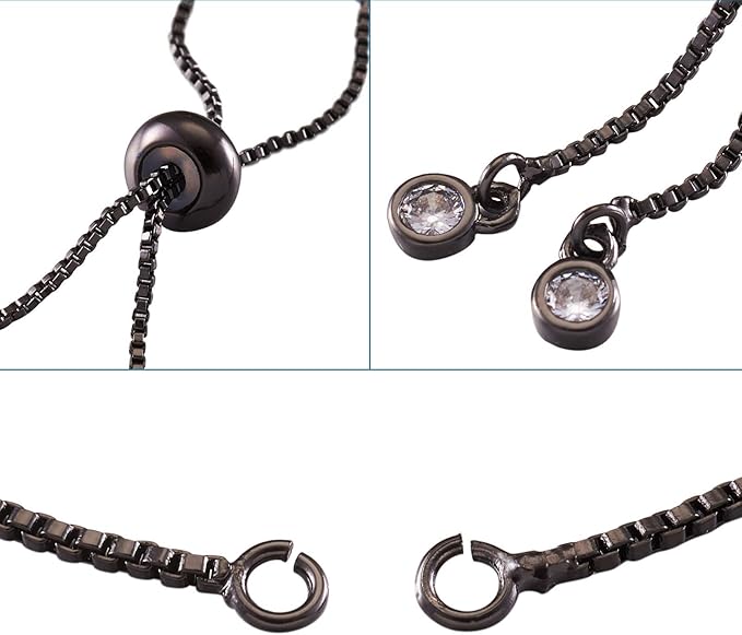 FASHEWELRY 20 Strands Adjustable Brass Bracelet Slider Extender Chains with Rhinestone Ends 4.72-4.96 Inch Gunmetal Plated for DIY Jewelry Making