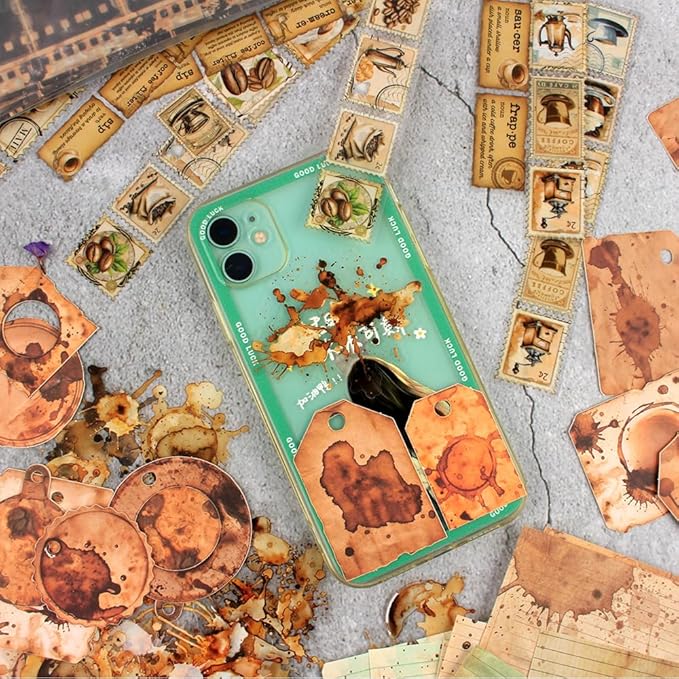 Vintage Scrapbook Kit, 90 Sheets Coffee Stain Manuscripts Materials, Scrapbooking Stickers and Decorative Papers Collage, Ephemera for Junk Journal Supplies, Journaling, Crafts Arts, Scrap Booking