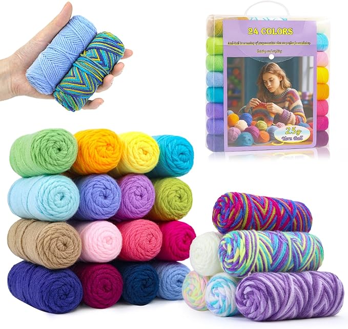 Lewhoo Crochet Kits for Beginner, 1312 Yards Acrylic Yarn Kit for Knitting and Crocheting, 25g×24 Yarn Bundles with Accessories