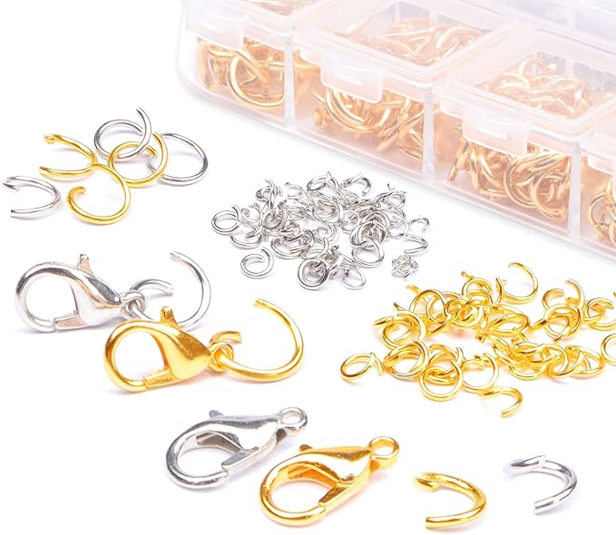 Jump Rings for Jewelry Making Kit, 1200 pcs Open Jump Rings Jewelry Repair Kit for Necklace Bracelet, Lobster Clasps and Closures Repair Supplies Kit with Pliers Tweezers (Gold/Silver)