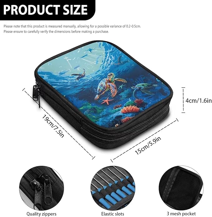 Hechitok Turtle Sea Empty Crochet Hook Case Crochet Hook Organizer Case Stand Up Crochet Organizer Crochet Hook Holder for Knitting Crochet Supplies