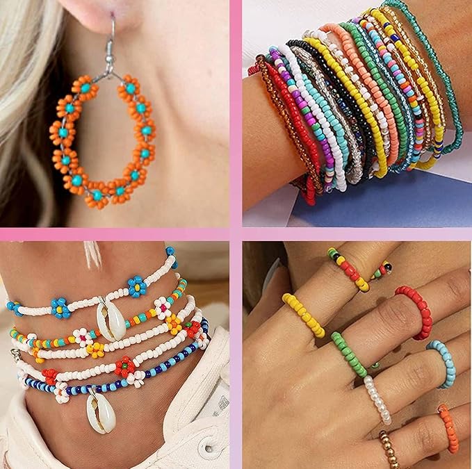 54000pcs Glass Seed Beads for Jewelry Making Kit, 120 Colors 2mm Small Beads Kit Bracelet Beads with Letter Evil Eye Beads Jump Rings & Charms Pendants for Bracelets Making, DIY, Adult Craft Supplies