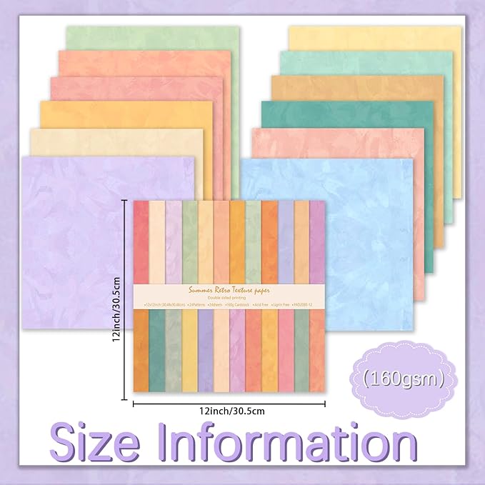 24 Sheets Scrapbook Paper 12" Double-Sided Photo Backdrop Patterned Craft Paper 160gsm for Junk Journals Greeting Cards Album Decoration(Boho Design B)