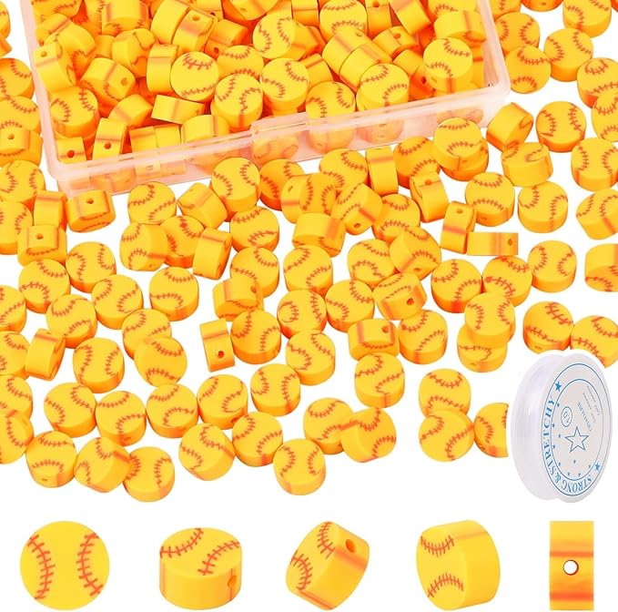 EVERMARKET 100pcs Baseball Beads Polymer Clay Baseball Softball Beads Charms Sports Ball Spacer DIY Bead for Necklace Bracelet Jewelry Handmade Jewelry Making Accessories Supplies