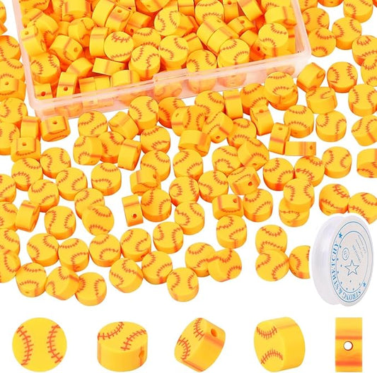 EVERMARKET 100pcs Baseball Beads Polymer Clay Baseball Softball Beads Charms Sports Ball Spacer DIY Bead for Necklace Bracelet Jewelry Handmade Jewelry Making Accessories Supplies