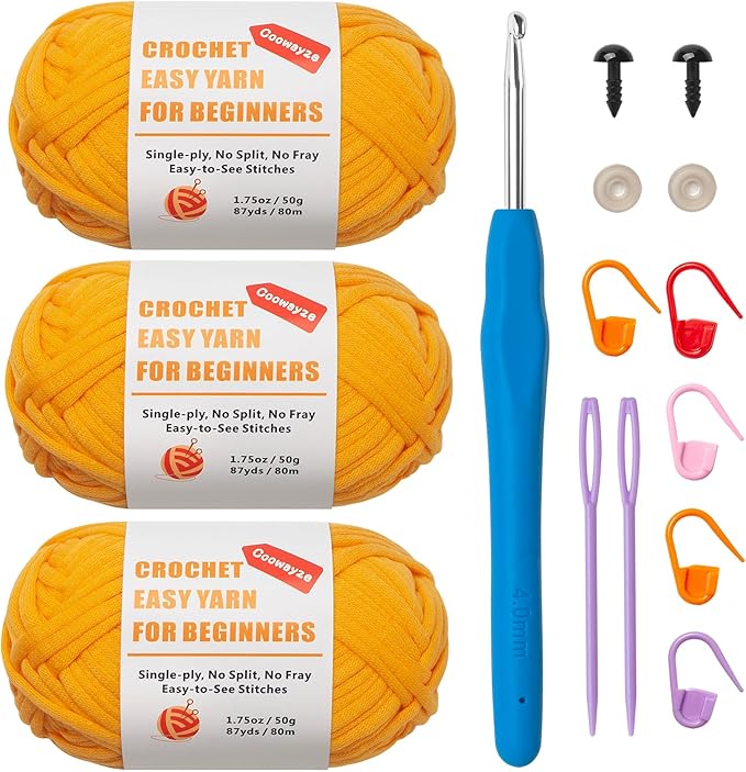 Crochet Yarn for Beginners, 3 Pack1.8 oz Yellow Amigurumi With Easy-to-See Stitches and No Split, Worsted Medium #4, Cotton-Nylon Blend, Thick & Soft