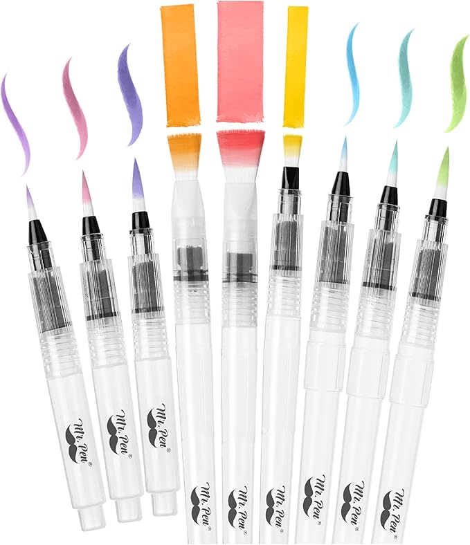 Mr. Pen- Watercolor Brush Pens, 9 pcs, Watercolor Brushes Set, Water Brush Pen, Water Color Pens, Refillable Brush Pen