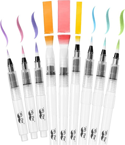 Mr. Pen- Watercolor Brush Pens, 9 pcs, Watercolor Brushes Set, Water Brush Pen, Water Color Pens, Refillable Brush Pen