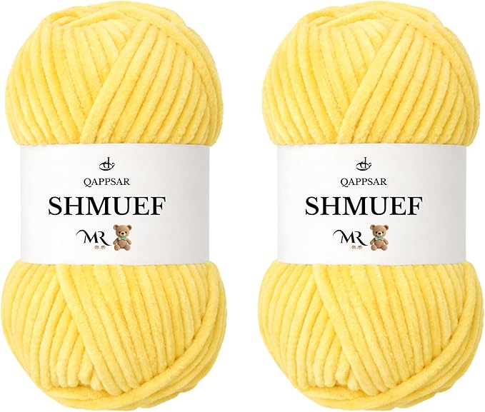 SHMUEF Chenille Yarn 2-Pack – Ultra Soft Velvet Yarn, Super Bulky Weight (5–6 mm), Yarn for Crochet, Amigurumi & Baby Blankets (Yellow)