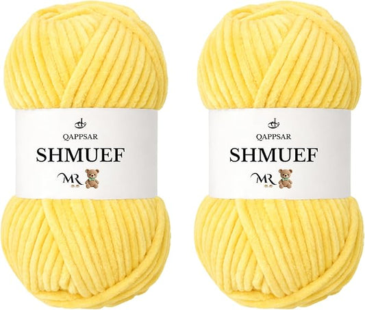 SHMUEF Chenille Yarn 2-Pack – Ultra Soft Velvet Yarn, Super Bulky Weight (5–6 mm), Yarn for Crochet, Amigurumi & Baby Blankets (Yellow)