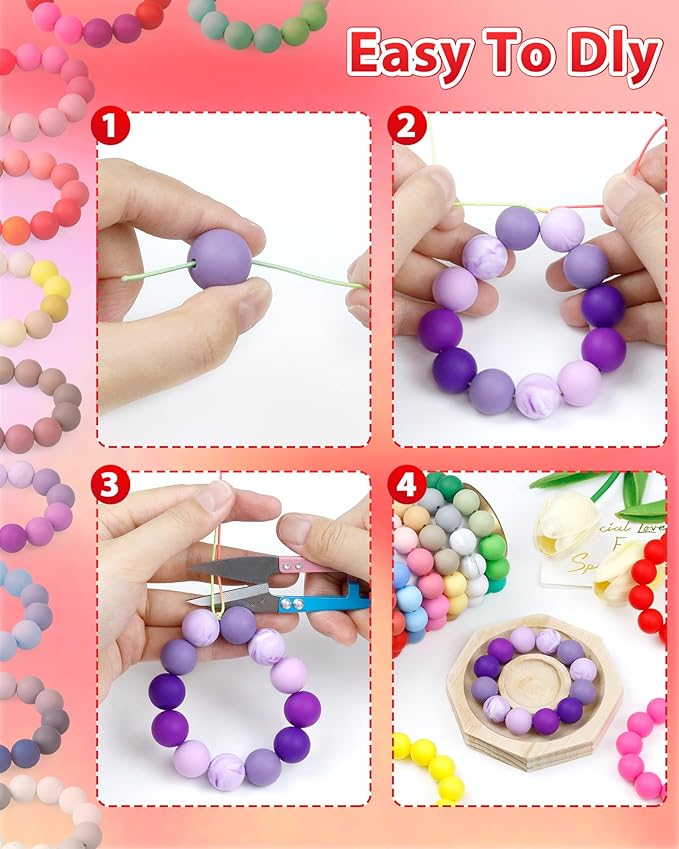 160pcs fiveizero 15mm silicone beads for keychain making - mixed color round rubber beads bulk, diy craft supplies for bracelets necklaces pens(red)