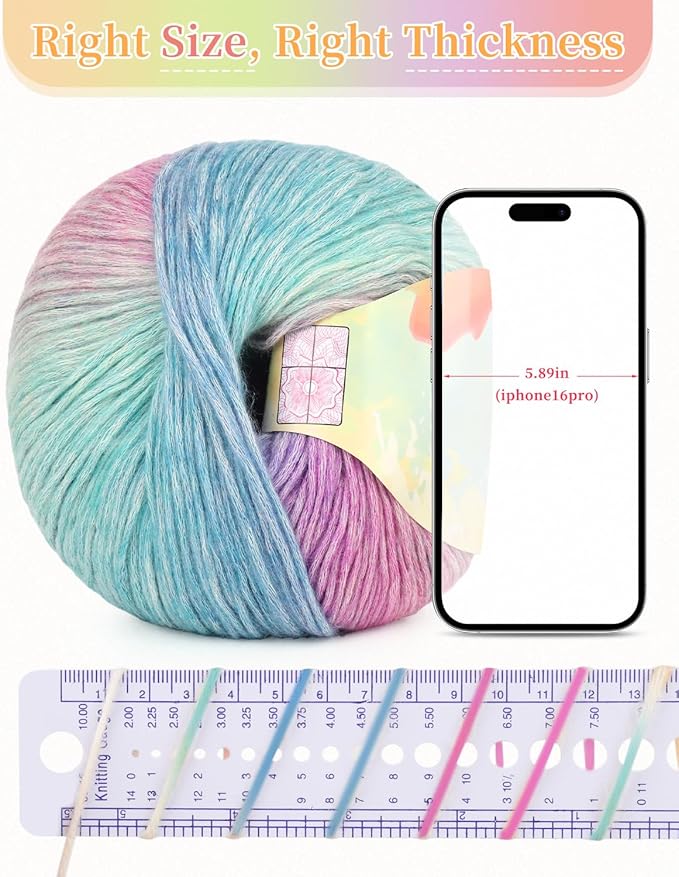 Coopay Yarn for Crocheting Knitting, Gradient Cake Yarns, 2 × 3.53oz - 240yds - 50% Cotton 50% Acrylic Ombre Yarns, Gradient Crochet Yarn for Blankets, Shawls, Scarves (114 Glittering)