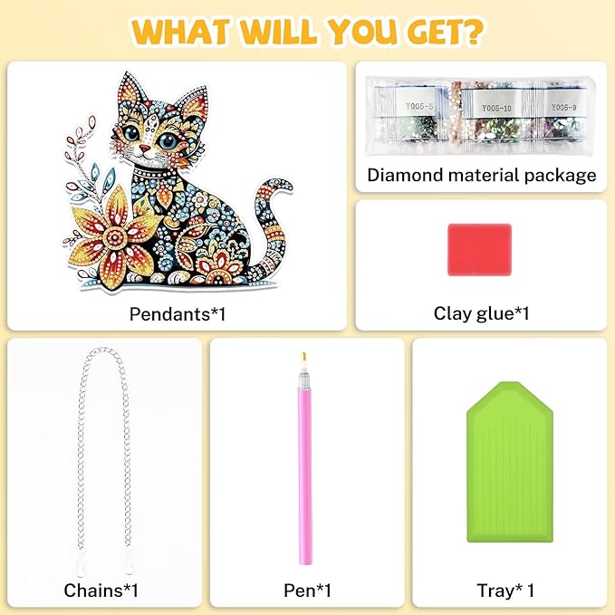 Bowetile Colorful Cat Diamond Art Hanging Kits for Adults, 5D Special Shape Diamond Painting Cats Window Pendant Kits, Animal Gem Art Suncatchers Ornament for Home Garden Wall Decor