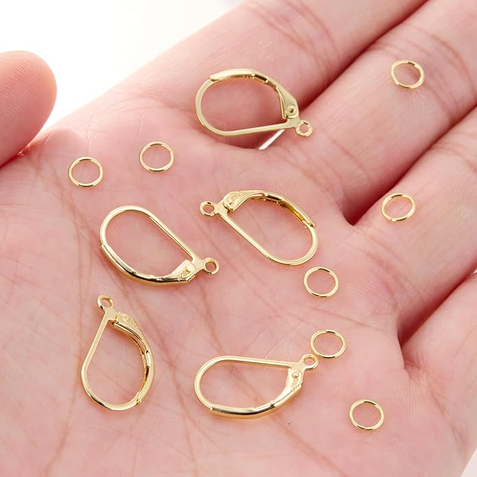 925 sterling silver leverback french hooks - hypoallergenic earring backs with jump rings set - dangle hooks sterling silver findings supplies for jewelry making