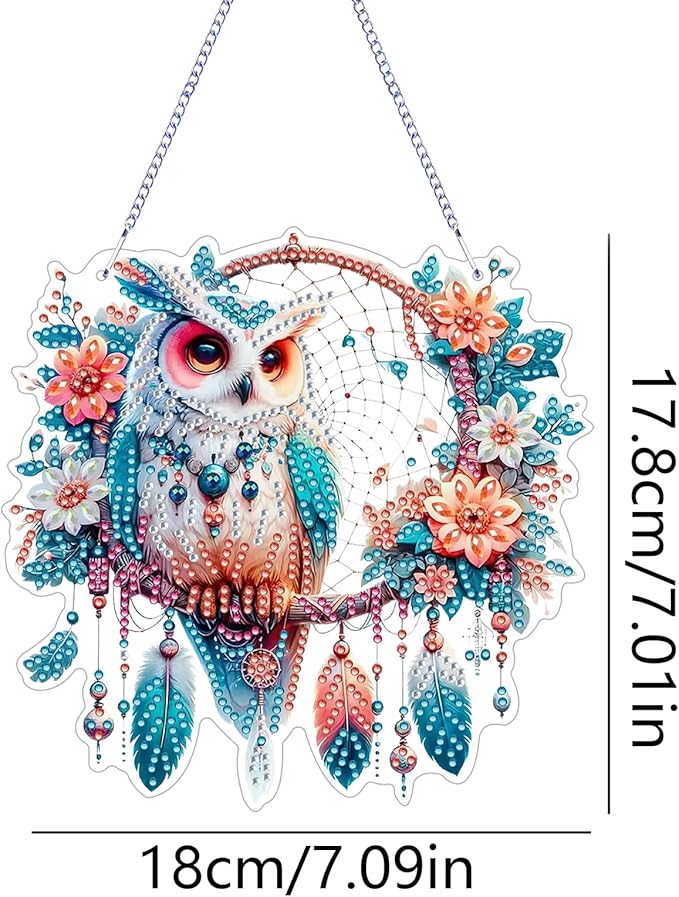 ZeeLionArt Hanging Diamonds Art kit for Adult,Owl Pendant Diamonds Painting Art Kit,7.0x7.0inch Acrylic Diamonds Painting Board Kit Ornament, Special Crystal Diamond Hanging Ornament