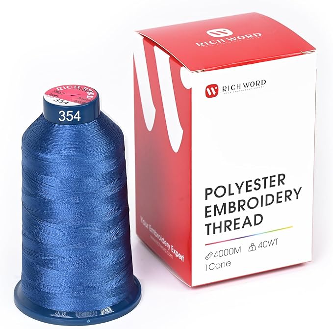 Poolin Embroidery Machine Thread Richword Selected Blue 4000M 40WT Polyester Embroidery Thread – Smooth, Strong Single Spool for Home & Commercial Machines 0354