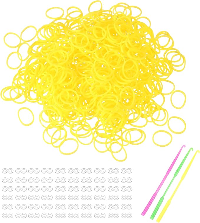 MECCANIXITY 1800 Pcs Loom Rubber Bands Kit with 75 Pcs S-Clips 3-Hooks Rubber Bands Refill Bracelet Making Kits for Weaving DIY Handcrafts Gift, Yellow