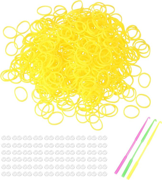 MECCANIXITY 1800 Pcs Loom Rubber Bands Kit with 75 Pcs S-Clips 3-Hooks Rubber Bands Refill Bracelet Making Kits for Weaving DIY Handcrafts Gift, Yellow