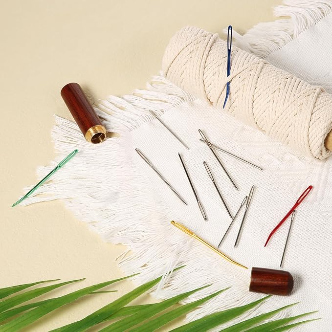 13pcs Large Eye Sewing Needles Kit, Stainless Steel Large-Eye Blunt Needles & Bent Tapestry Needles Sharp Hand Knitting Needles with Wooden Needle Case for Crochet/Darning/Yarn/Embroidery Projects
