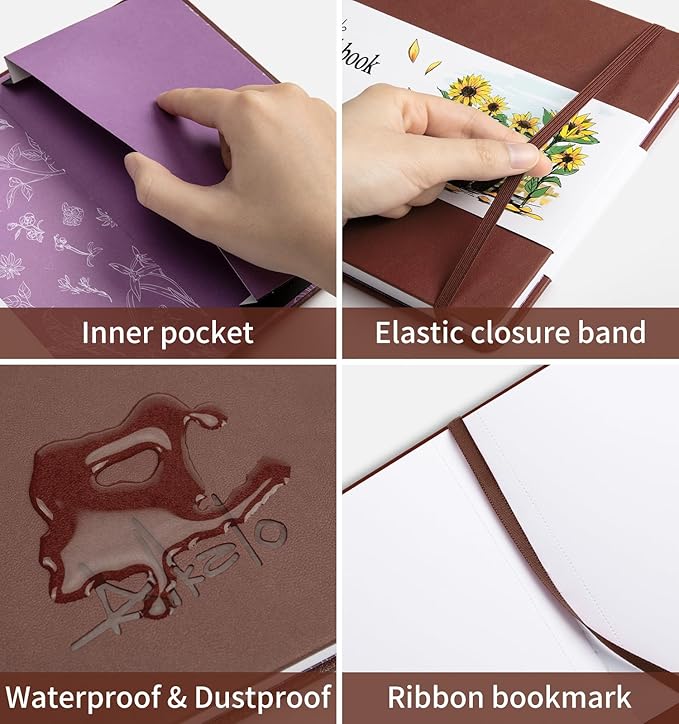 ALKALO Square Sketchbook for Drawing, 120 Pages Sketch Book, 122LB/180GSM Thick Paper, Mixed Media Sketchbook for Charcoal Pencil, Inks Pen, Colored Pencil, Acrylic Marker, Oil Pastel