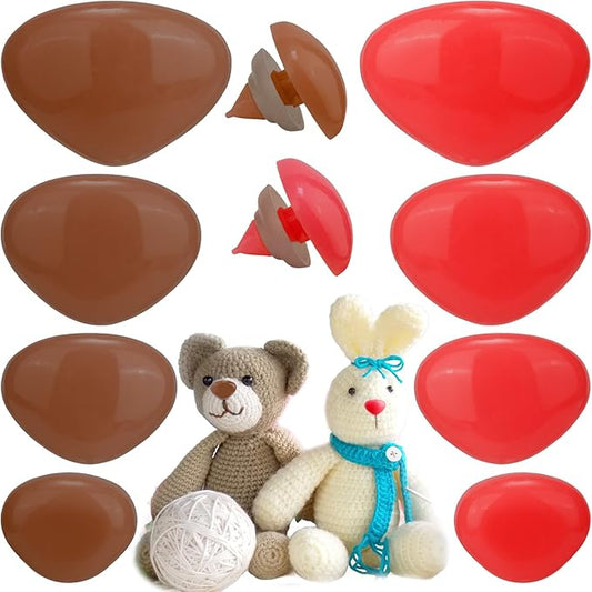 CustomyLife 32 Sets Safety Noses for Amigurumi, 4 Sizes Plastic Craft Doll Noses with Washers, Large Animals Noses for Crochet Puppet Plush Toy Accessories- Red & Brown