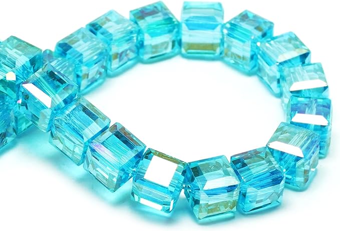 6mm Sparkle Cube Crystal Beads for Jewelry Making - Faceted Spacer Beads for Bracelets(94-100pcs, Sea Blue AB)