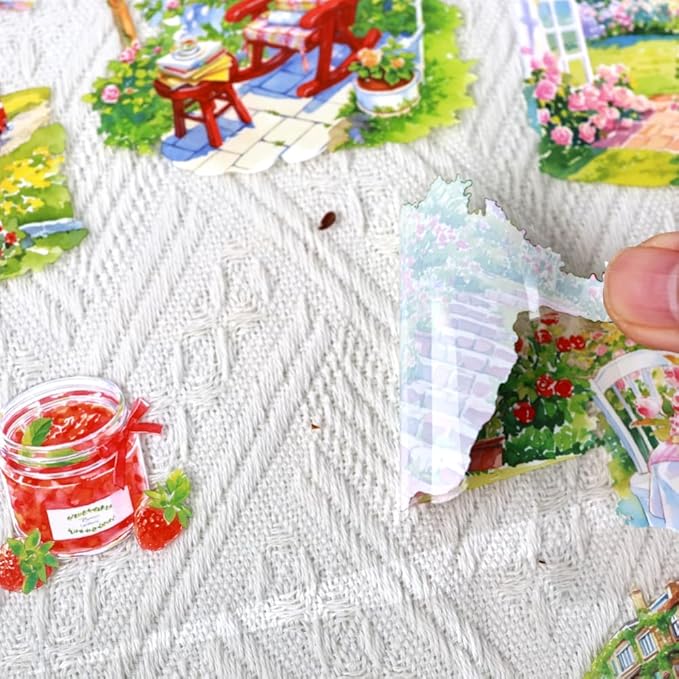 Large Spring Landscape PET Sticker Book for Journaling, 20 Sheets Transparent Pre-Cut Scenery Stickers for Scrapbooking Supplies, Collage Decorative, 9.25 x 6.58 inches