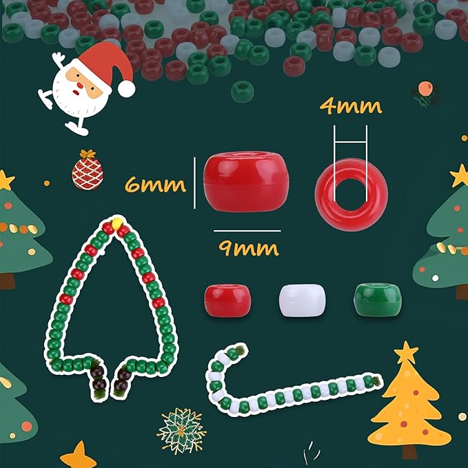 megoogo 1000pcs pony beads bulk, christmas beads for bracelets xmas pony beads friendship bracelet beads hair beads for braids beads for jewelry making party decoration supplies